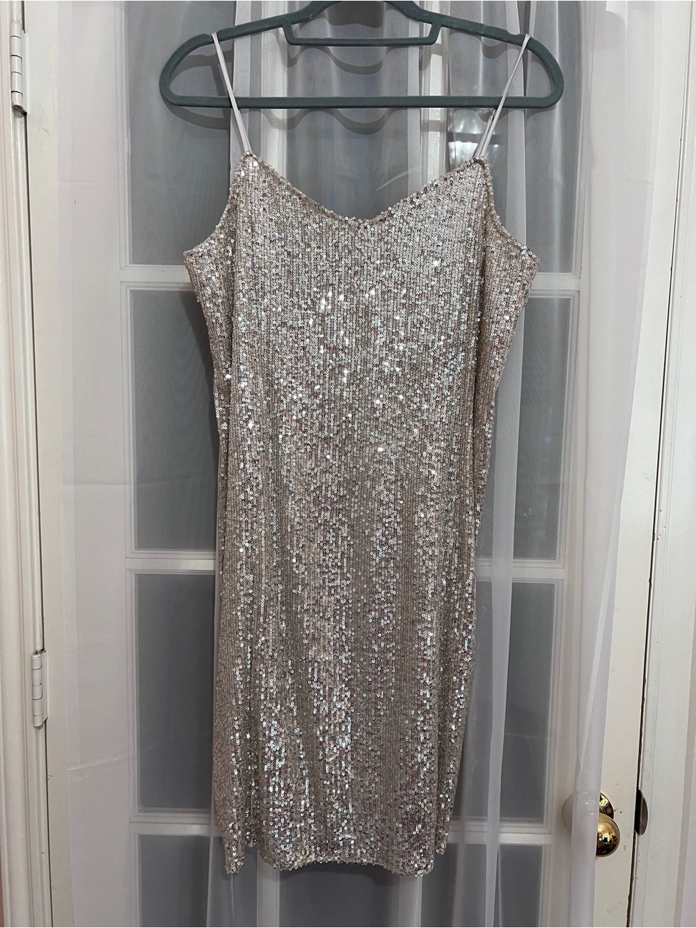 Worthington Silver Sequin Slip Mini Dress